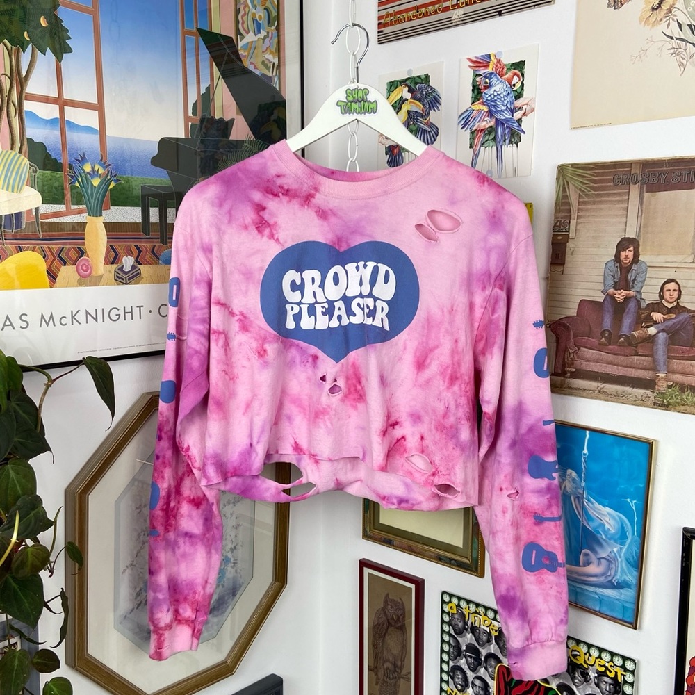 Rae Sremmurd Cropped Tie Dye Distressed Long Sleeve T-Shirt